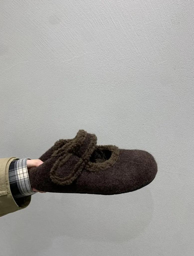 Herfst en winter met rokken, warme en fluwelen Mary Jane schoenen, pluizige schoenen, interne hoogteverhoging, enkelschoenen, katoenen schoenen, wollen zachtzoolw