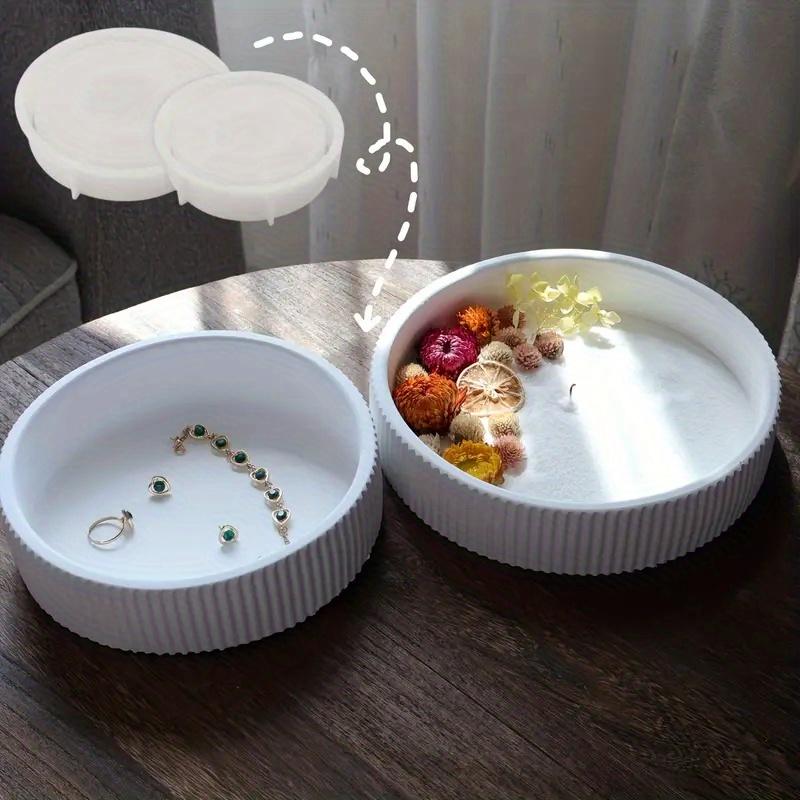 Two sizes of silicone candle molds, striped round resin flower pot molds with lids, durable silicone material.