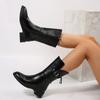 Women'S Mid-Calf Boots Autumn Winter Fashion New Casual Plus Warm Shoes Round Toe Zipper Solid Color Comfortable Pu Leather Boot