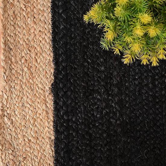 Aizza Trends Covor de zonă din iută naturală neagră împletită manual indiană - Covor din iută - Sală de mese - living