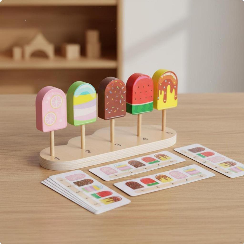 Wooden Ice Lolly Sorting Toy Wood Construction Cream Color Matching Game Lively Engaging Colors