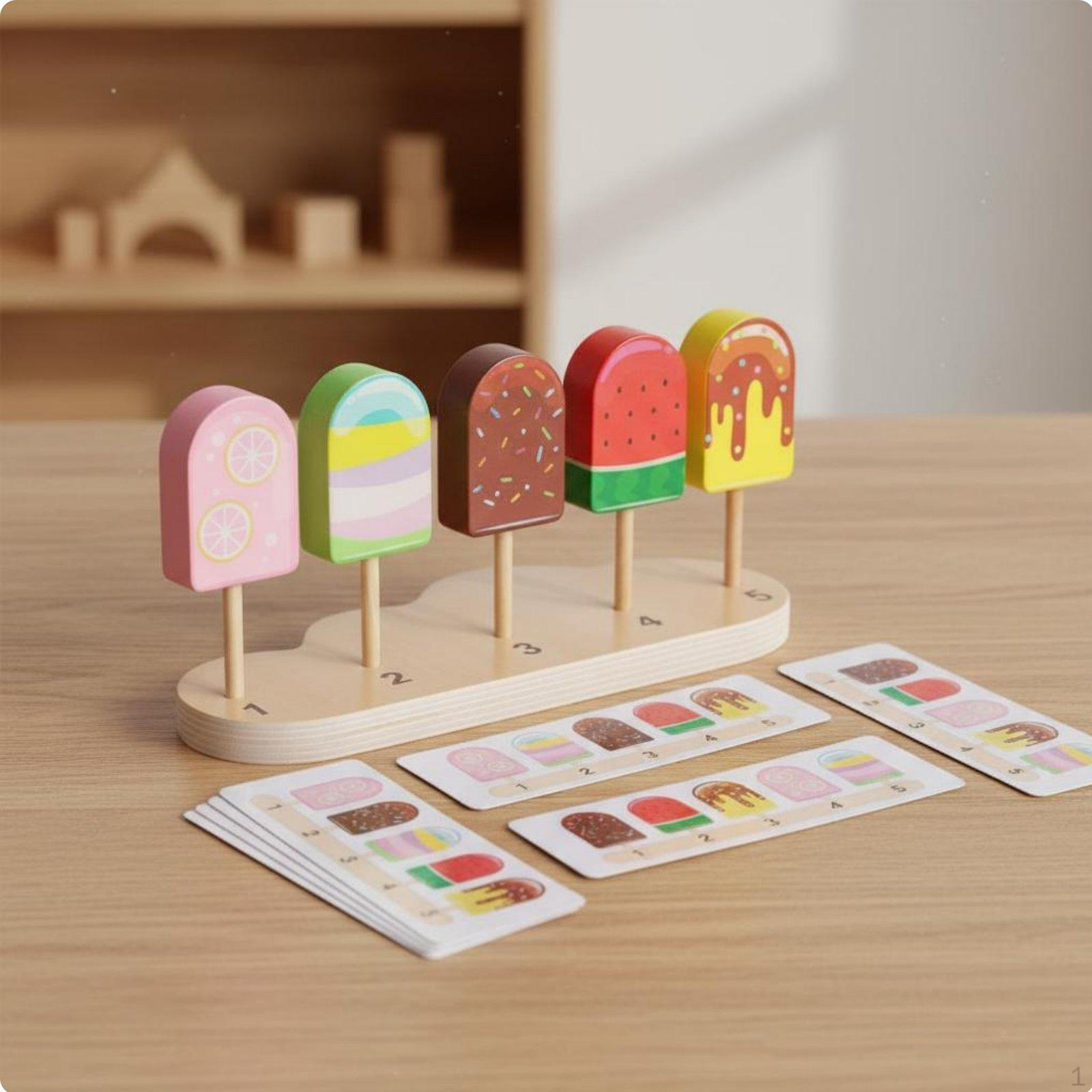 Wooden Ice Lolly Sorting Toy Wood Construction Cream Color Matching Game Lively Engaging Colors