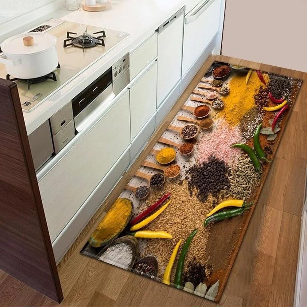 Polyster Waterproof Oilproof Kitchen Mat Printed Antislip Bath Mat Soft Bedroom Floor Mat Living Room Carpet Doormat Kitchen Rug