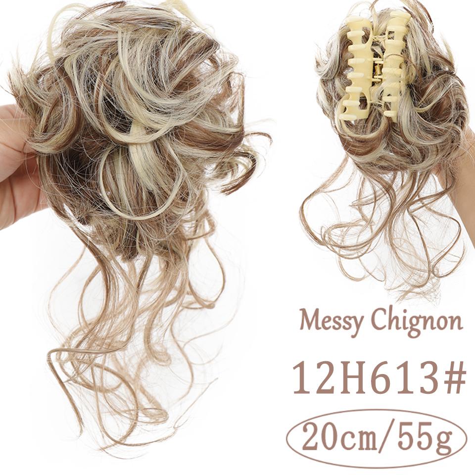 

Жаростійкі жіночі перуки з сивим пучком із синтетичним кучерявим волоссям із затискачами для волосся Messy Claw 20cm