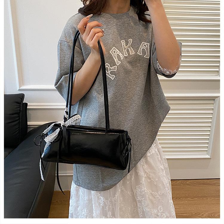 Women's Faux Leather Bowknot Underarm Bag Korean Small Square Shoulder Clutch Fashionable Handbag
