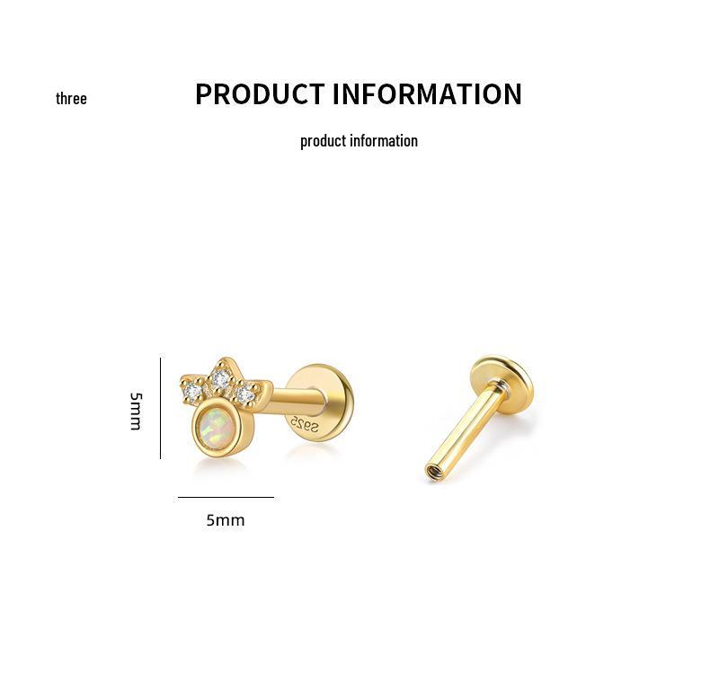 925 Sterling Silver Opal-Embedded Flat Back Threaded Cartilage Stud Earrings