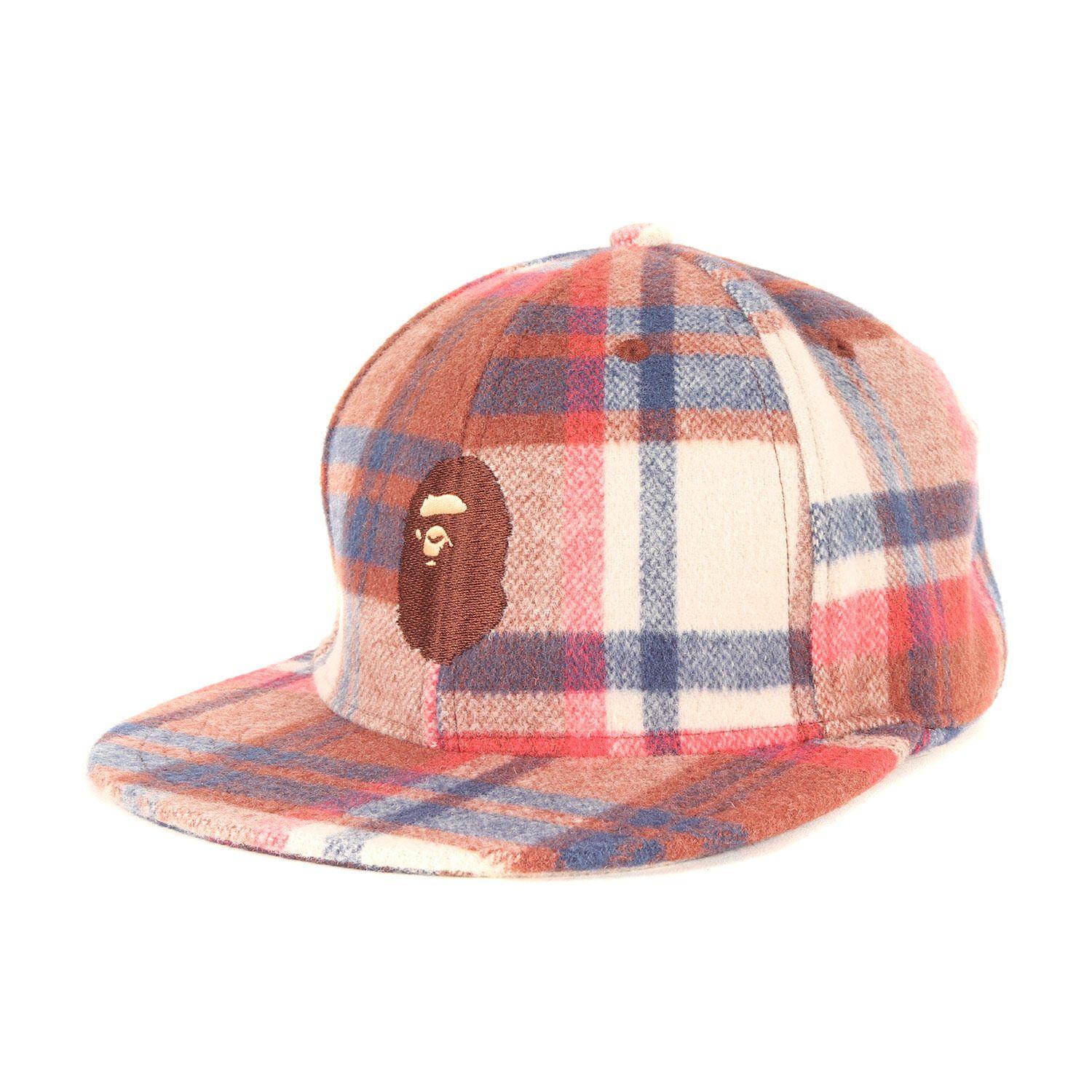 Used [Good Condition] A BATHING APE Cap Size: M | Love Gene Check Earflap Wool Baseball Cap | Red Brown Navy | Brand Hat [Men s] [Used]
