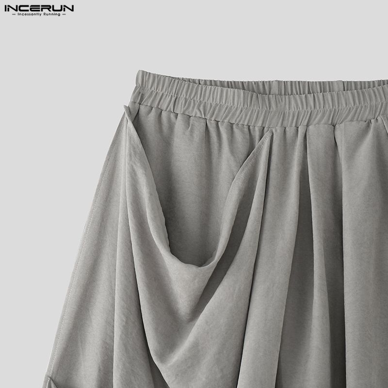 INCERUN 2PCS Men High Neck Long Sleeve Twisted T-shirt Long Ruffled Layers Pants Culottes Sets Outfits