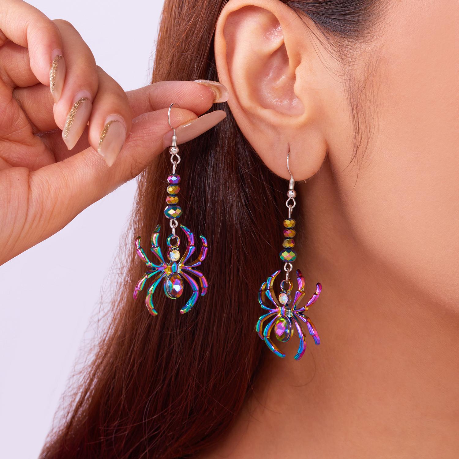 

Colorful Rhinestone Spider Dangle Earrings for Women Light Luxury Shiny Crystal Spider Earrings Halloween Party Jewelry Gifts