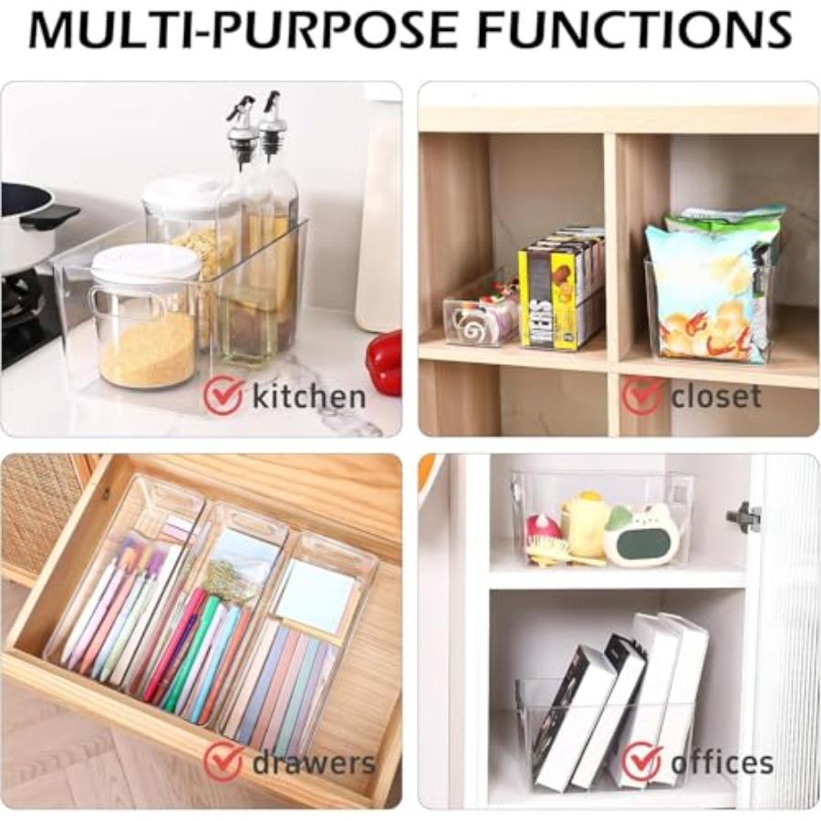 Clear Plastic Storage Bins 8 Pack - Pantry Organizers and Storage Fridge Organizer Containers for Kitchen Cabinet Freezer Bathr