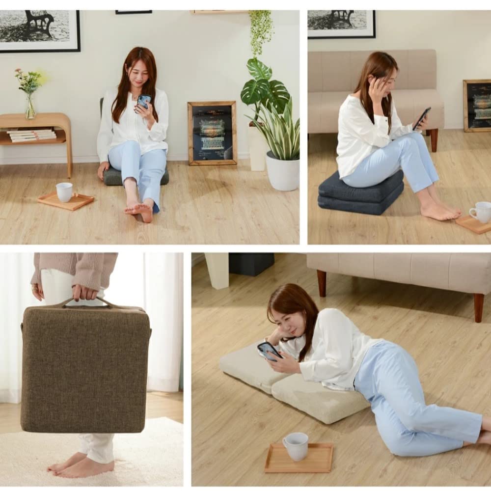 Celtan Denim-Style Indigo Blue Floor Cushion, 3-Way Foldable, Made in Japan, A1110a-612DBL, Medium