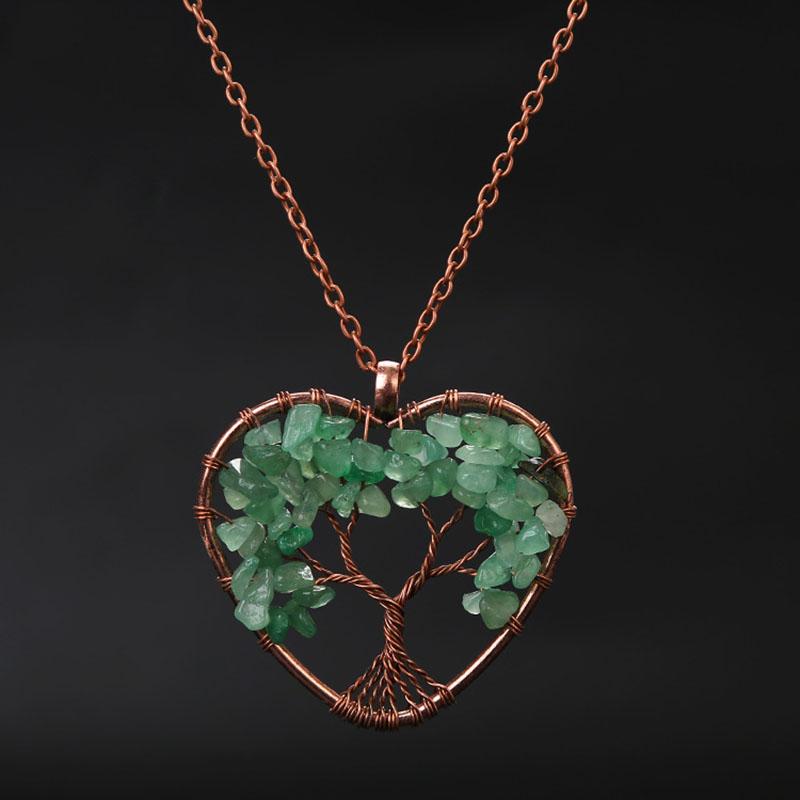 Fashion Tree Of Life Pendant Necklace Jewelry Natural Stone Healing Crystal Stone Necklace For Woman Yoga Accessories