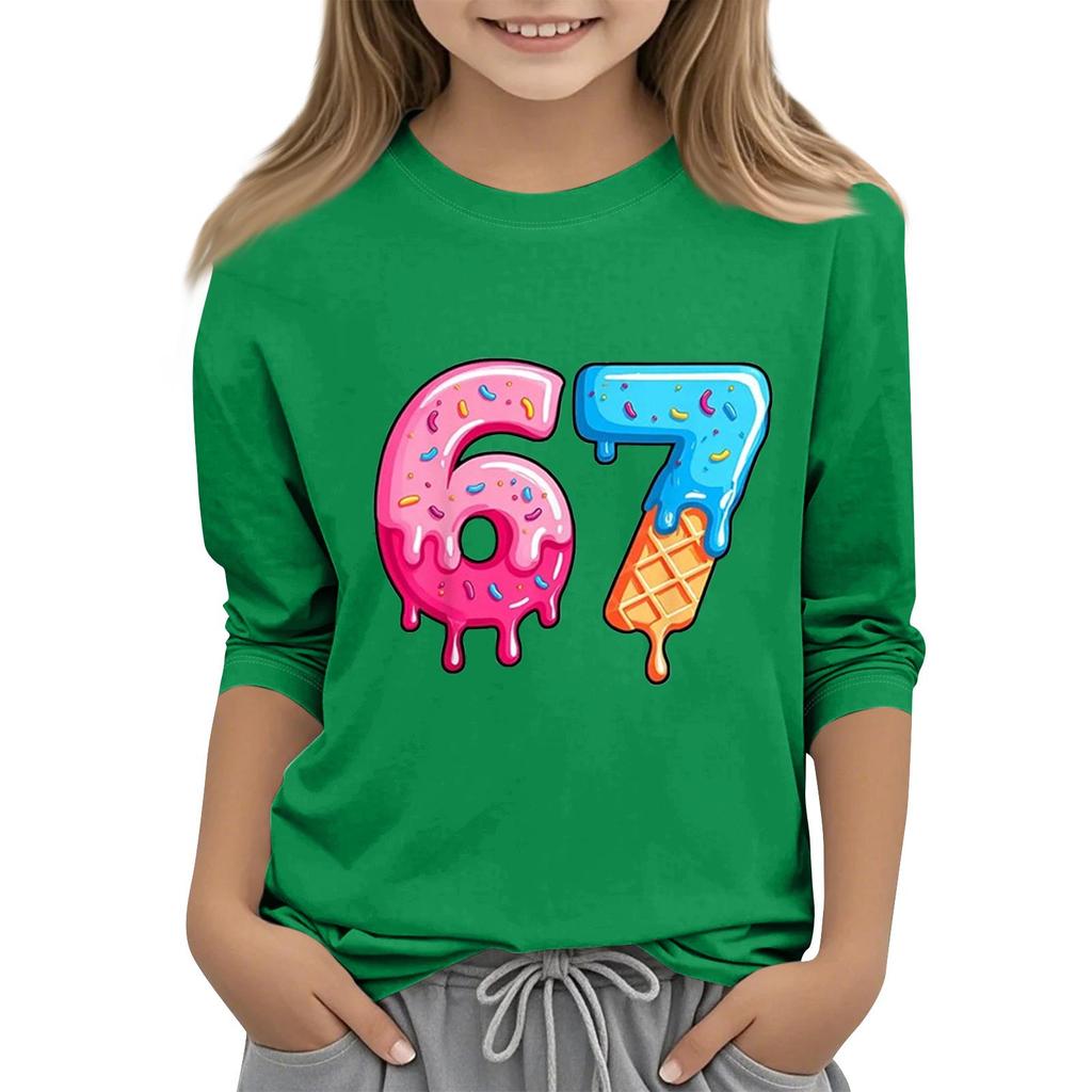 Moda dziecięca Koszulka z rękawem trzy czwarte z okrągłym dekoltem z nadrukiem Casualowa