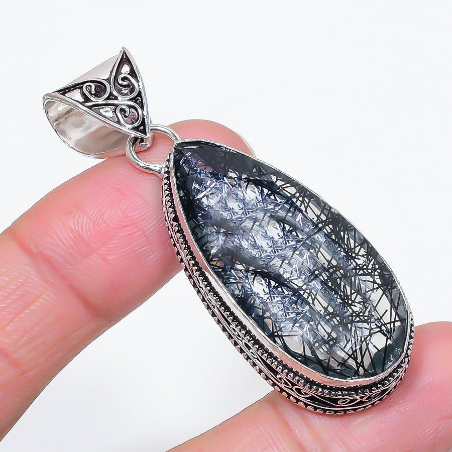 

Natural Black Rutile Gemstone 925 Sterling Silver Jewelry Pendant 2.29 s8z27