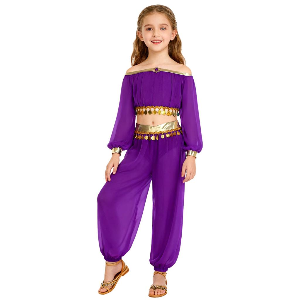 Girl Belly Dance Costume Sequin Tassel Top Pants Built In Briefs Rhinestone Decoration Long Sleeve Outfit
