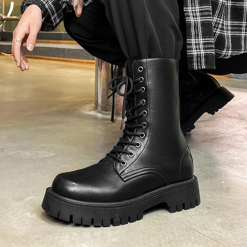 2024 New Men Boots Winter Casual Shoes Fashion Leather Boots Men High Quality Rubber Boots Riding Equestr Botas Hombre With fur