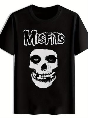 Męska Czarna Koszulka z Graficznym Nadrukiem "Misfits" Vintage Design Zespołu Rockowego Krótki Rękaw Okrągły Dekolt Casualowa Letnia Koszulka dla Fanów Muzyki