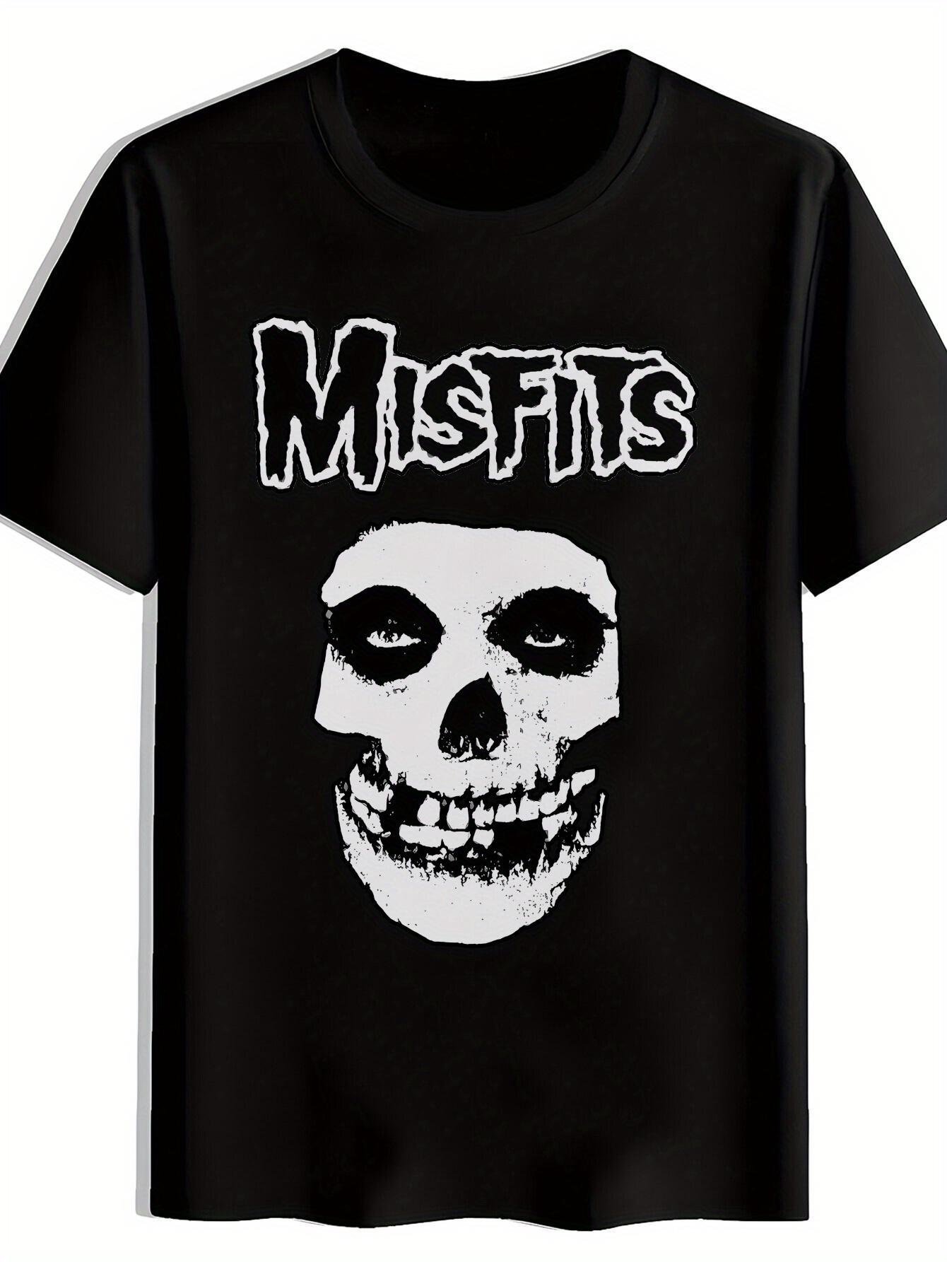 

Men Black Misfits Graphic T-Shirt Vintage Rock Band Design Short Sleeve Round Neck Casual Summer Tee for Music Fans 4XL