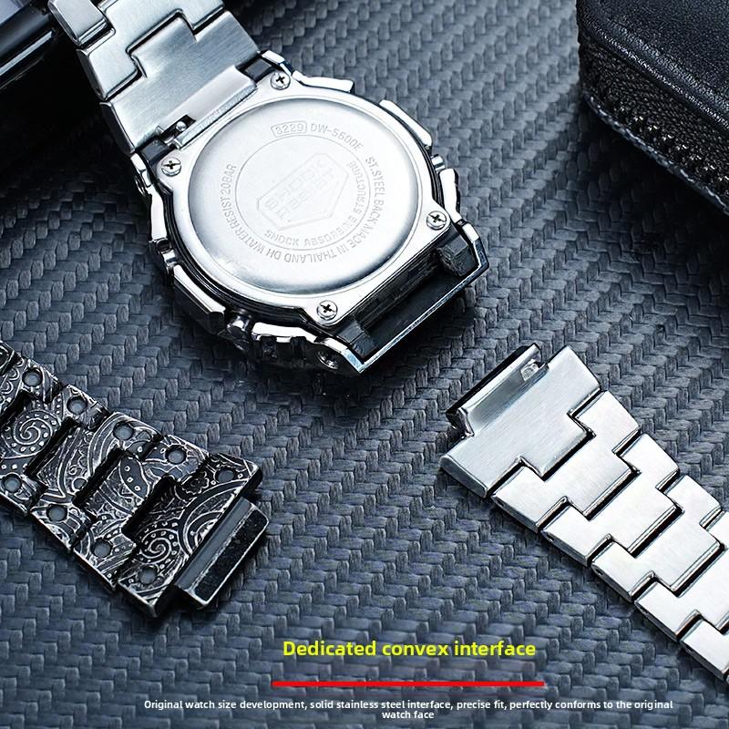 DW5600 Retro Stainless Steel Strap Case Mod Kit For Casio DW-5600E GW-M5610 GWB-5600 Men Vintage Paisley Bezel Band Silver Black