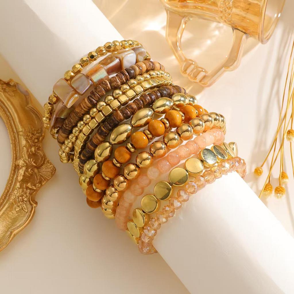 Bohemian Wood and Glass Beaded Bracelet – Ethnic Style High-End Autumn/Winter Hand Jewelry