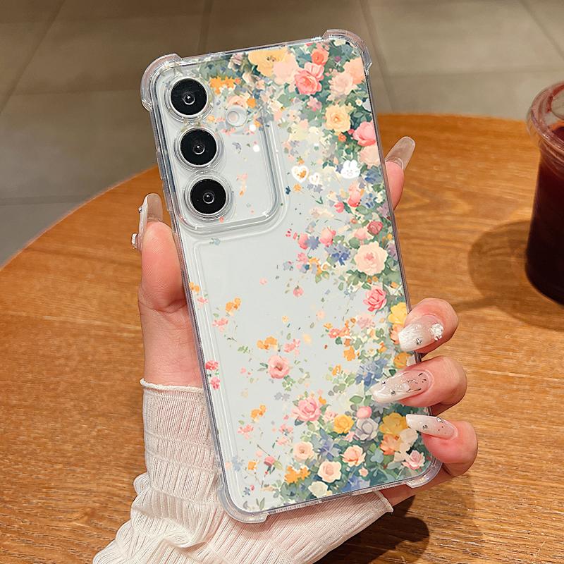 Colorful Flowers Pattern Phone Case For Samsung Galaxy S26 S25 S24 S23 Ultra S22 Plus S21 S24 S25 FE Clear Shockproof Soft Cover