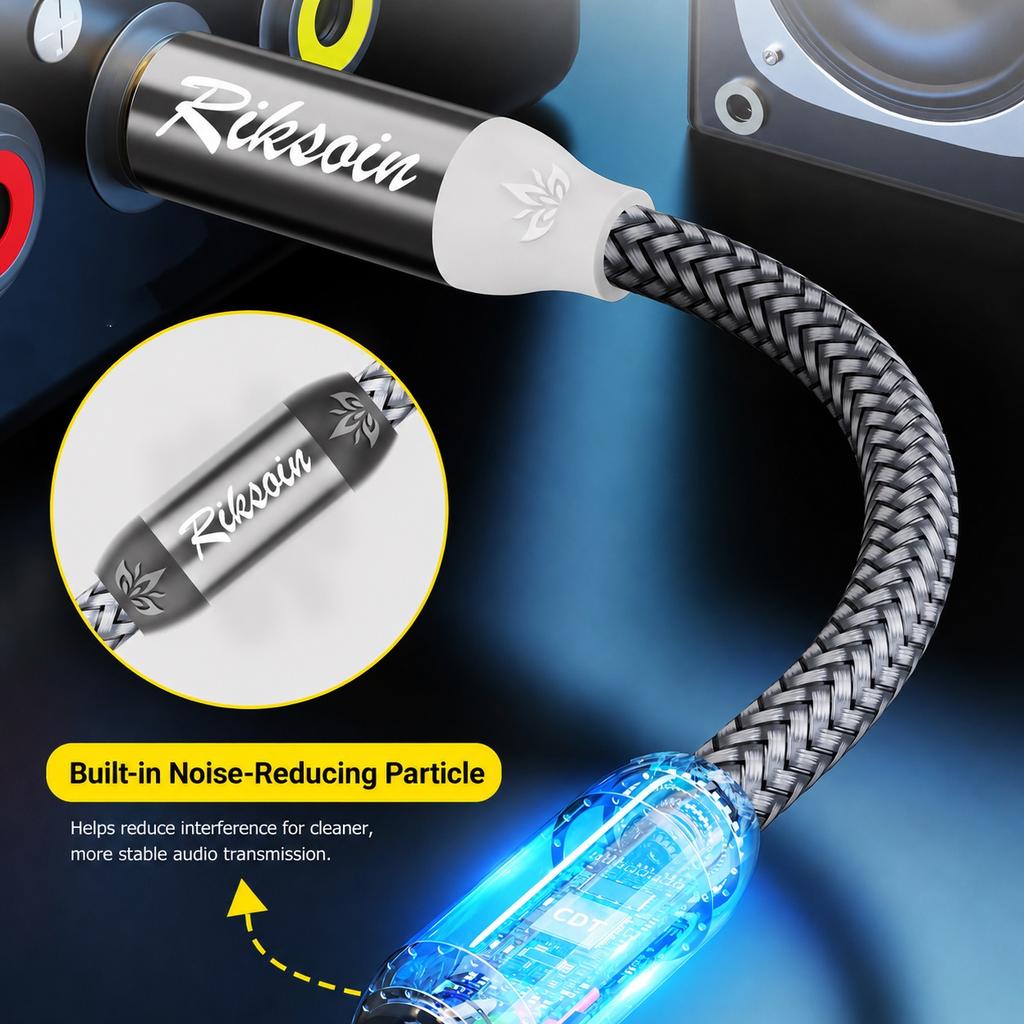 Riksoin 3.5mm to 2 RCA Audio Cable with Ferrite Core Particles AUX Splitter for Phone PC Car Stereo Amplifier SubwooferGood product