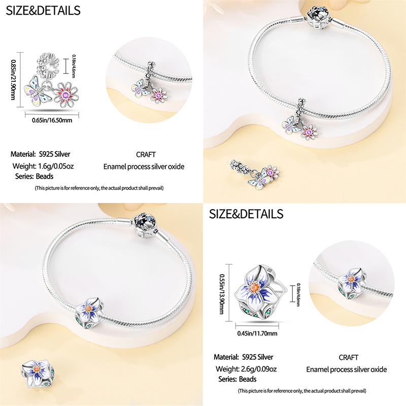 Copper Metal Butterfly Flower Vibrant Colorful Series Charm Bead Components Bead Components Compatible With Pan Authentic Original Bracelets Do It