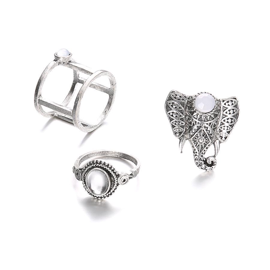 Schmuck Elefant Edelstein 3-teiliger Gelenkring, Set-Ring