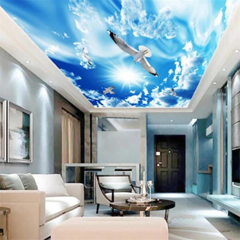 Tapet 3d Cer Albastru Nori Albi Pescăruș Tavan Tapet Decor Sufragerie Dormitor