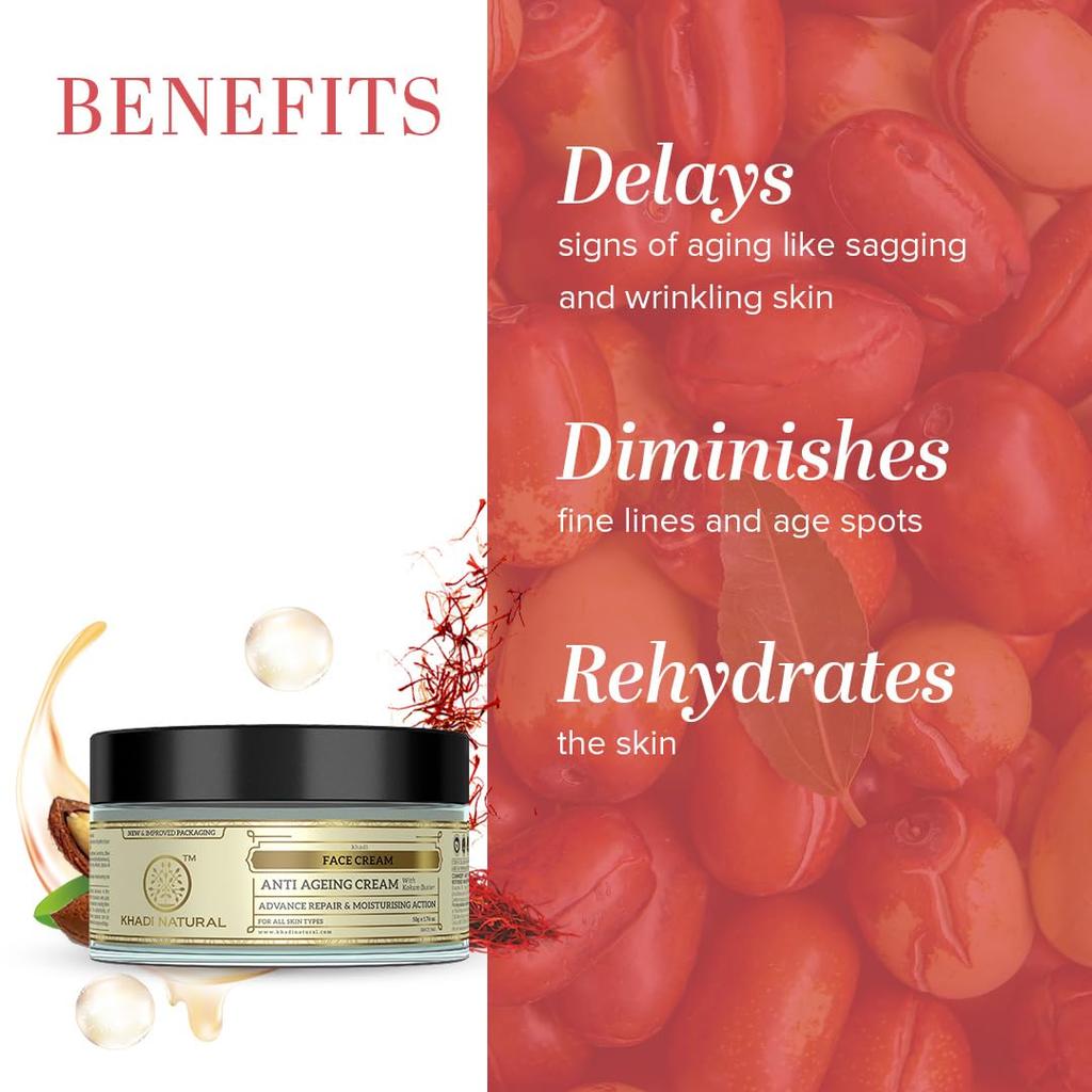 Khadi Natural Anti Ageing Face Cream For Wrinkles Hydration And Smooth Skin Care Suitable For All Skin Types 50 g