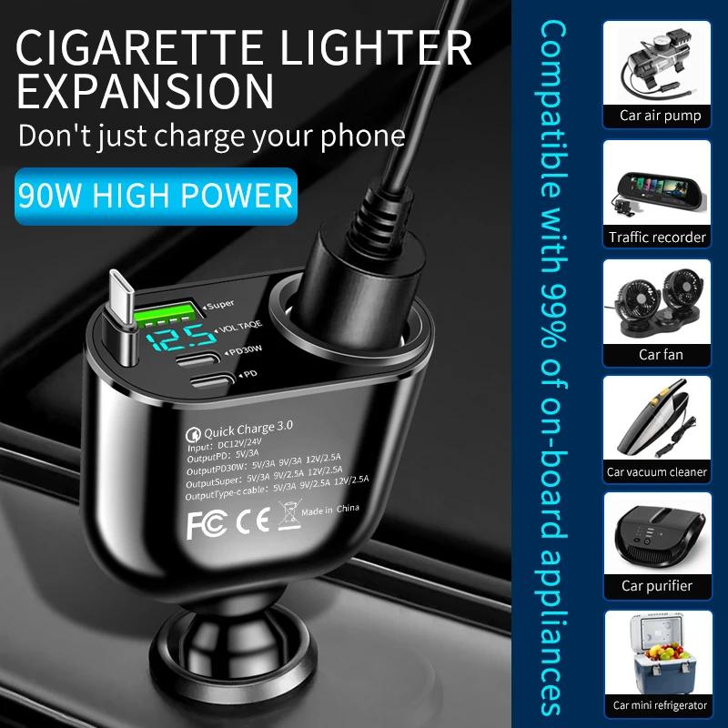 5 In 1 PD 30W Super Fast Charging Socket Car Charger 4 Ports USB Type C Fast Charging for IPhone 16 15 Xiaomi Samsung