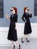 European & American V-Neck Long-Sleeve A-Line Dress - Elegant Spring Mid-Length Style