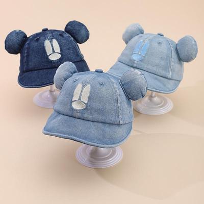 Korean Style Denim Mickey Sun Hat for Kids - Unisex, Wide Brim, Spring Protection