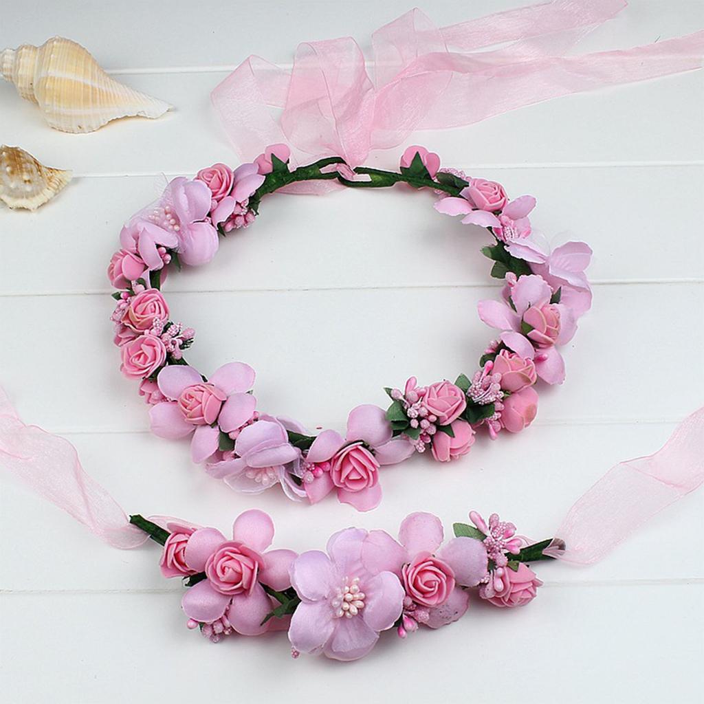 S160707 Artificial Flower Hairband And Bracelet Set Fabric Material For Women And Girls