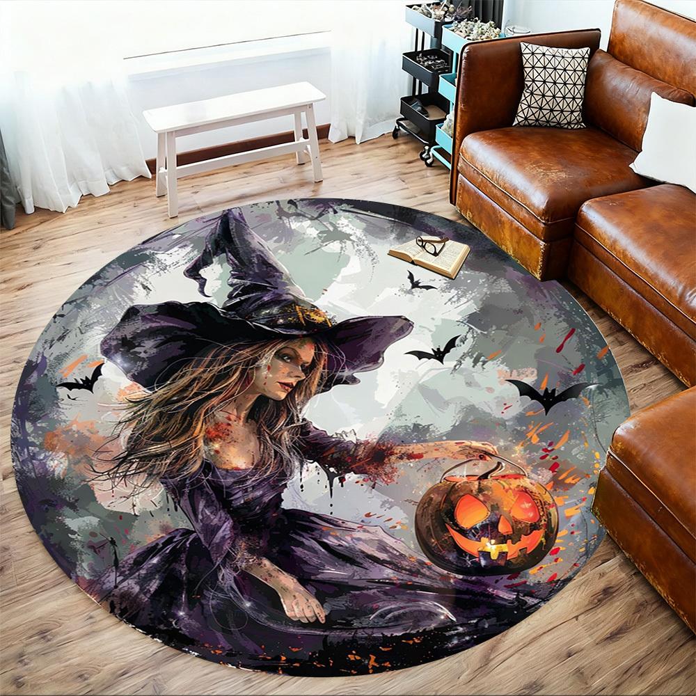 1pc Witch Halloween Round Chair Mat Office Area Rug - Non-Slip, Floor Mat for Office, Bedroom, Ideal Home Decor Gift C0112022