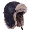 Pilot Russian Fur Pilot Cap Black Leather [Janey&Rubbins] Cap, Style, Warm, Earflaps, Lining, Skiing, Outdoor, Unisex, (L, #2)