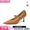 Source Factory Custom Sheepskin One-word Buckle High Heels Stiletto Pointed Single Shoes Internet Celebrity 3356-20