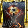 Soccer Flames Outdoor Customize Your Name Blanket Comfortable Soft Lightweight Allseason Multipurpose Blanket For Travel Camping Picnics Sofa Office