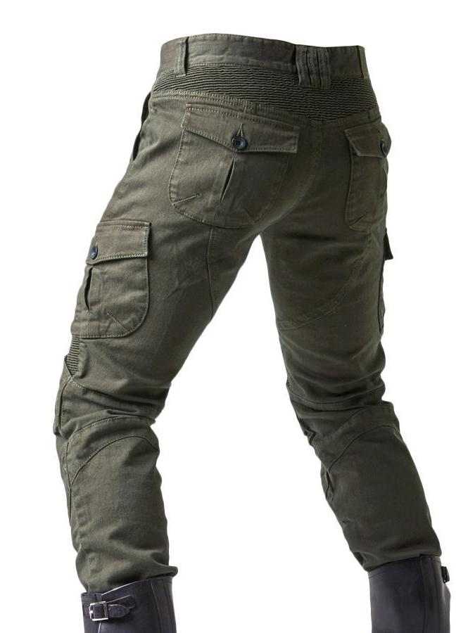 Men's Four Seasons Stretch Denim Motorcycle Racing Pants, Military Green