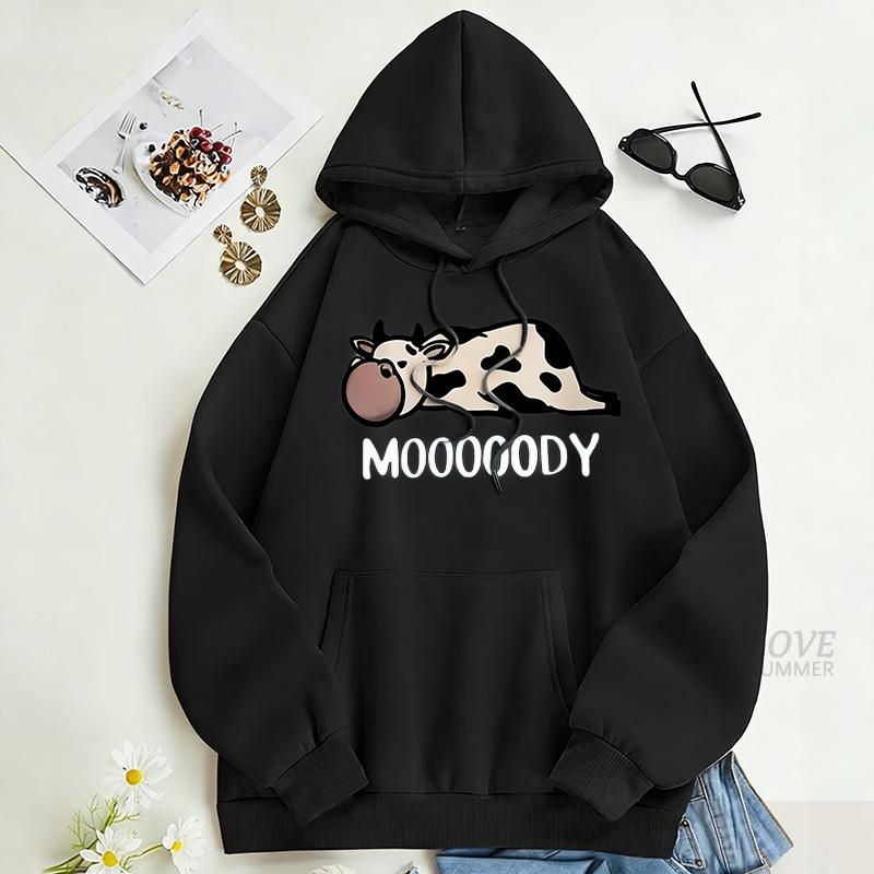 Cow Letter Print Drawstring Hoodie S-3XL spring hoodie Casual Long Sleeve Pocket Hoodie Sweatshirt Women's Clothing