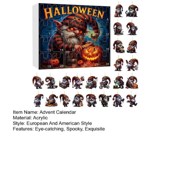 Yousheng Halloween Tomte Nedräkningskalender 24 Dagar Nedräkningskalender 2D Akryl Pumpa Tomte Hängande Pynt för Halloween Heminredning