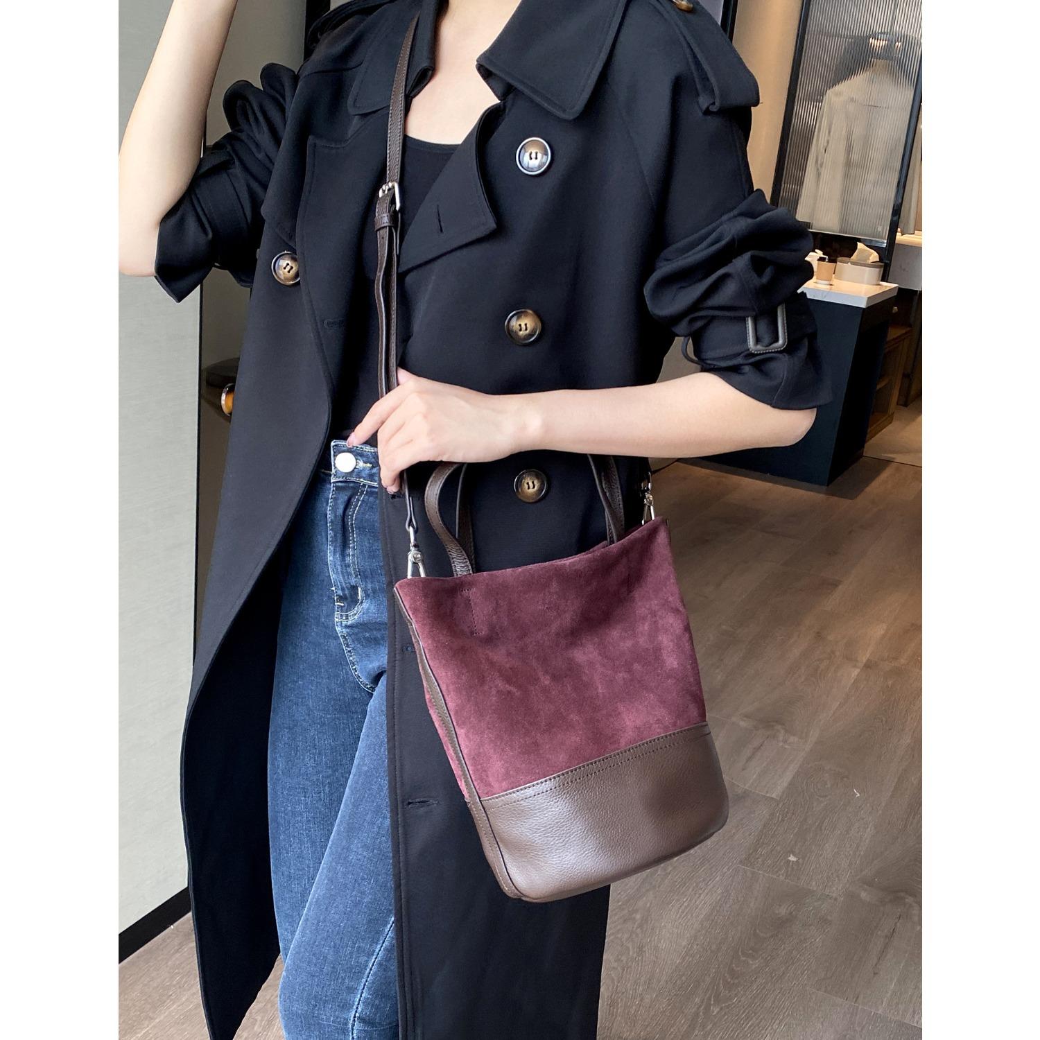 

Женские сумки из коровьей кожи, Женские сумки через плечо, Модные контрастные цвета, Вместительные сумки-ведра из матовой кожи