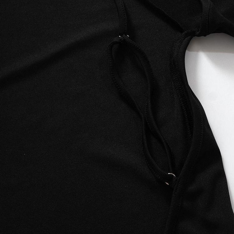 Elegante Vestido Midi Sexy sin Espalda con Aberturas de Manga Larga para Fiesta Club para Primavera Verano Caluroso