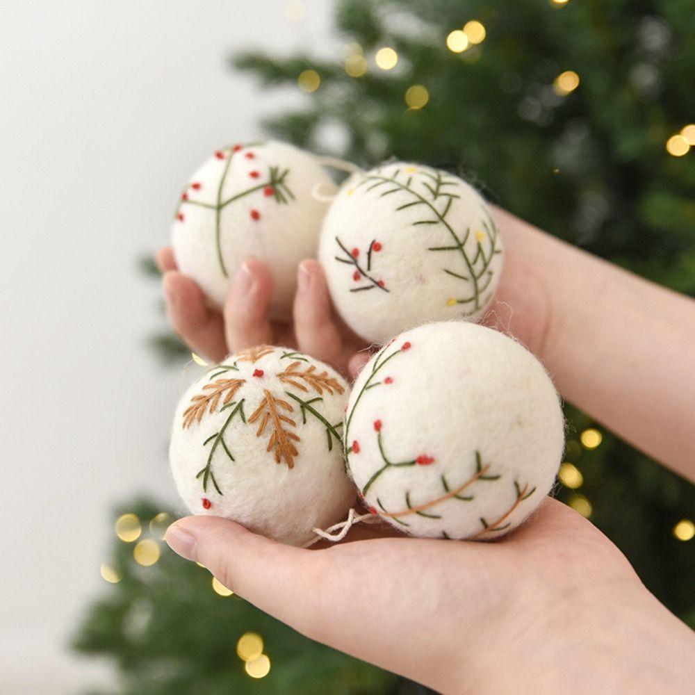 Wool Felt Xmas Tree Hanging Decor Snowflake Shape Christmas Decorative Felt Balls Wreath Garland