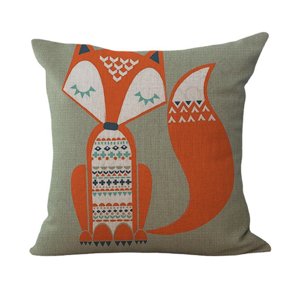 Cartoon Hand-Painted Fox Peach Leather Velvet Printed Pillow Cute Little Fox Sofa Cushion Cover Home Pillow Cover