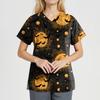 Women's Fashion V-Neck Short Sleeve Overalls With Pockets Halloween Printed Tops  Apparel