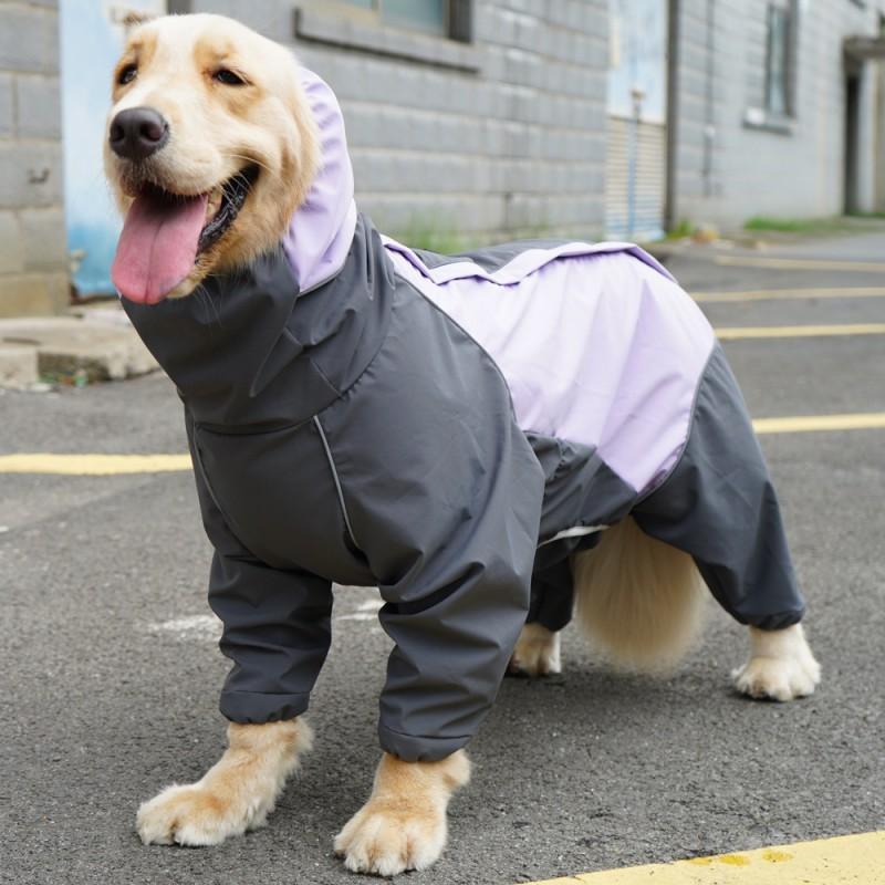 Full-Body 4-Leg Pet Raincoat Large Dogs Waterproof Reflective Breathable With Hood Purple Sky Blue