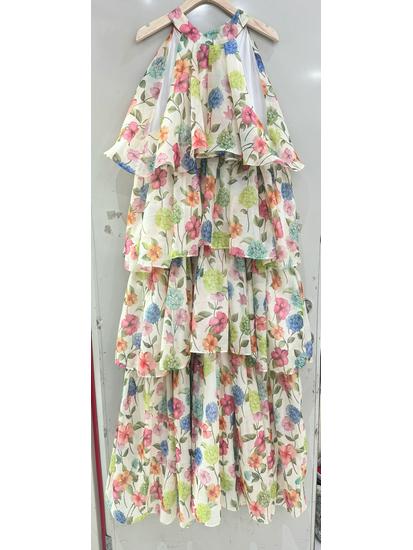 Bohemian Floral Halter Neck Sleeveless Ruffle Dress Extra Large