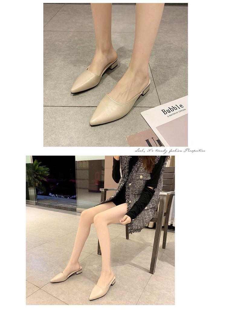 Dames 2023 Zomer Puntige Neus Middenhoge Hak Outdoor Muiltjes