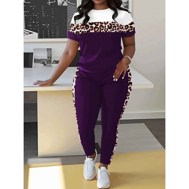 Women 2Pcs Yoga Set Short Sleeve Top High Waist Long Leggings Stretch Fitness Sportswear